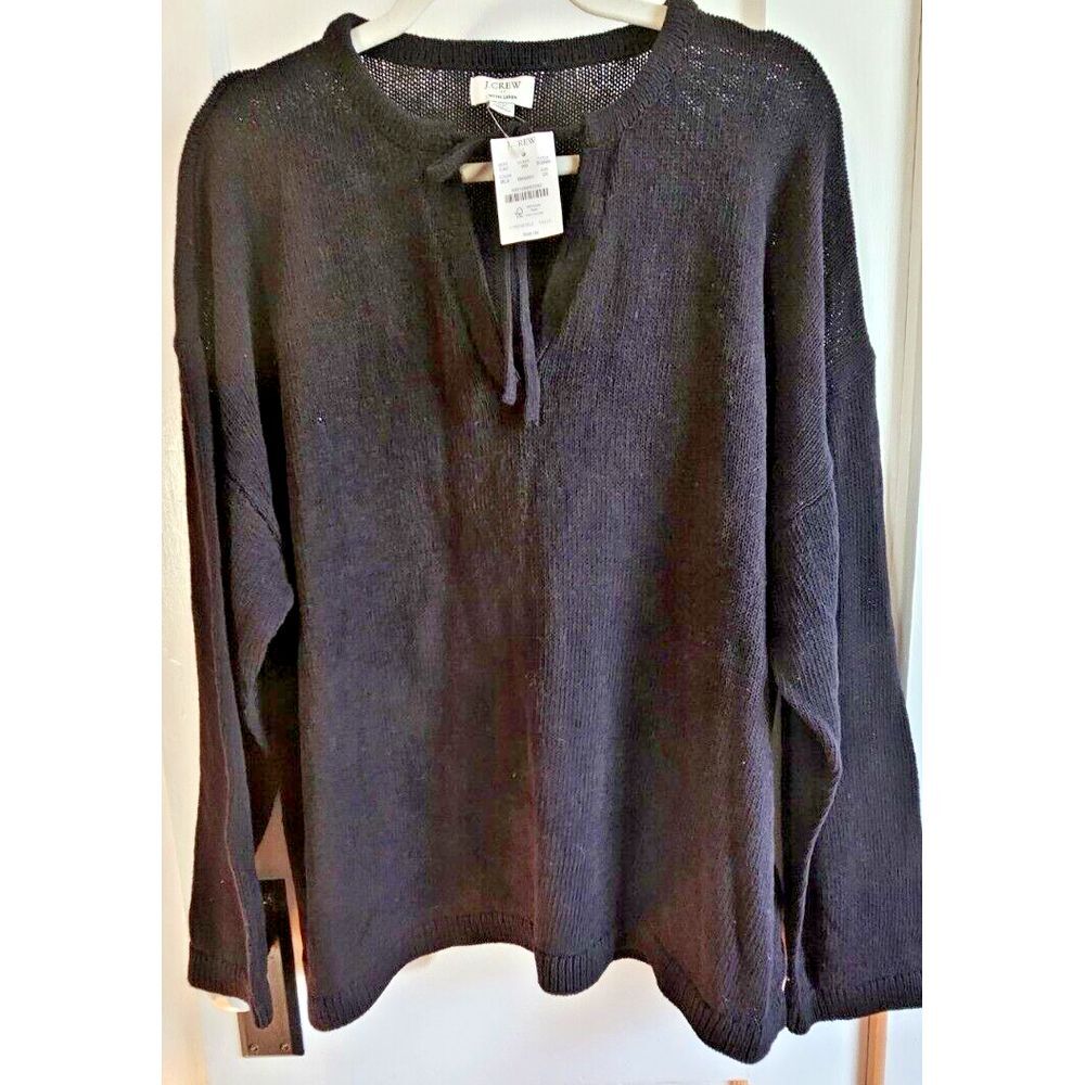 NWT J Crew with‎ Linen Cotton blend neck drawstring black sweater woman Sz 2X